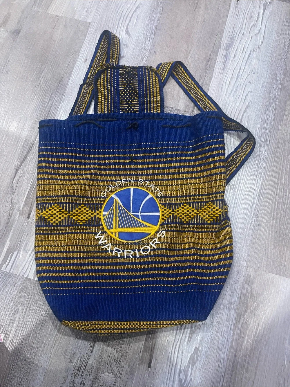 & Other Stories Blue and Yellow Woven Golden State Warriors Backpack Tote